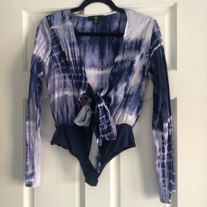 Blue tie dye low cut bodysuit